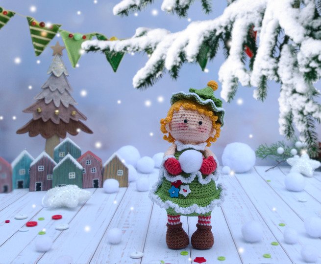 Crochet doll pattern Monica, the Christmas tree  - Christmas Ball Series
