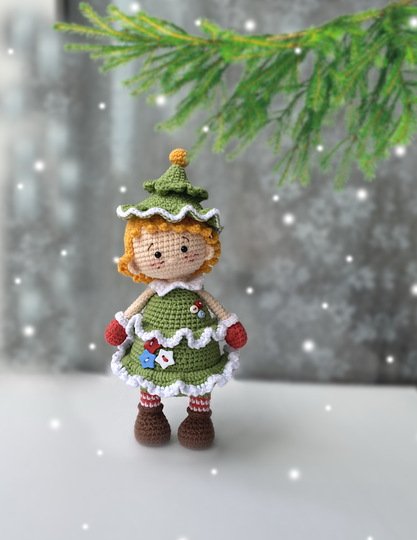 Crochet doll pattern Monica, the Christmas tree  - Christmas Ball Series