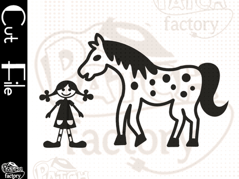 Plotterdatei, Schnittvorlage Mädchen mit Zöpfen und Pferd