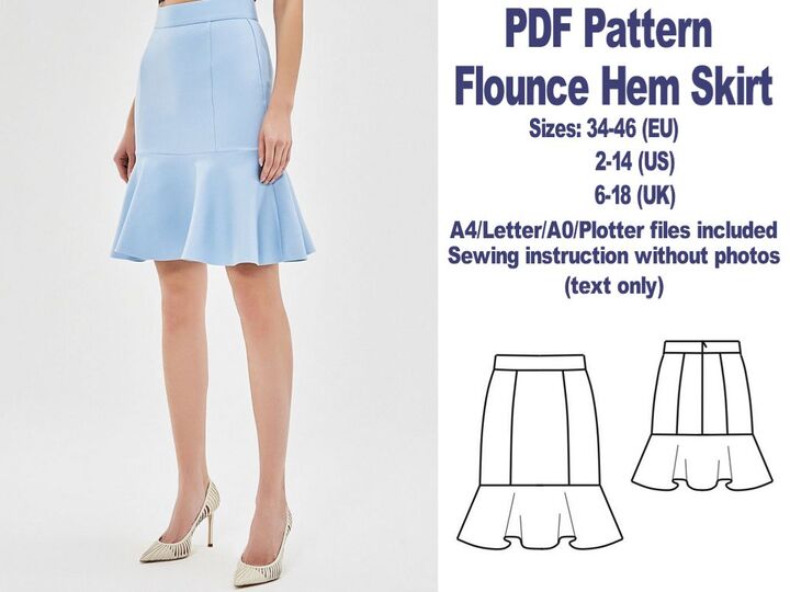PDF Skirts Sewing Patterns Flounce Hem Skirt Pattern Mini Skirt Pattern