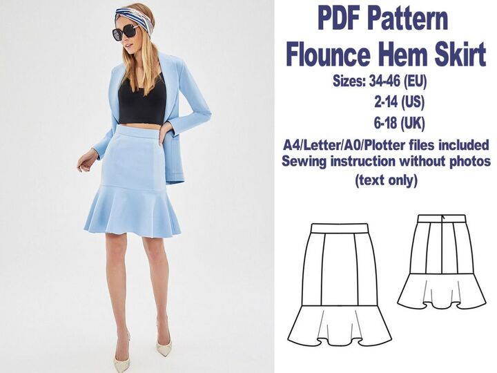 PDF Skirts Sewing Patterns Flounce Hem Skirt Pattern Mini Skirt Pattern