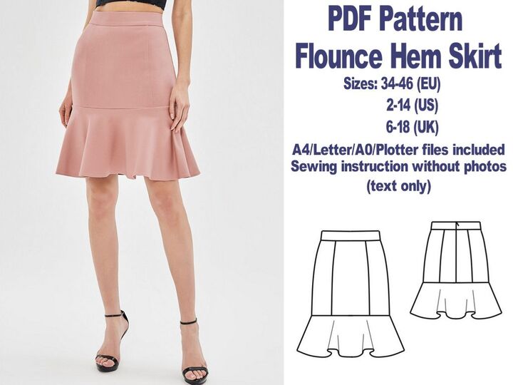 PDF Skirts Sewing Patterns Flounce Hem Skirt Pattern Mini Skirt Pattern
