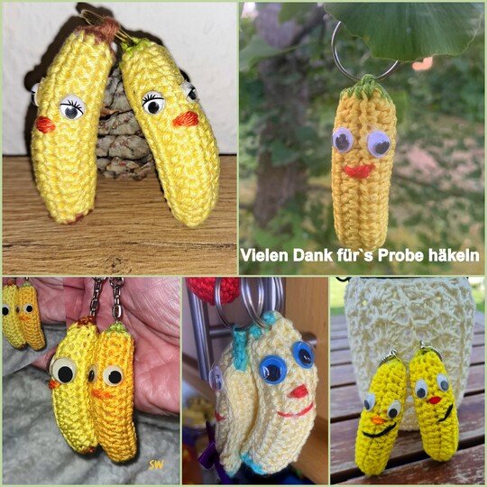 Schlüsselanhänger Lustige Bananen - Häkelanleitung PDF