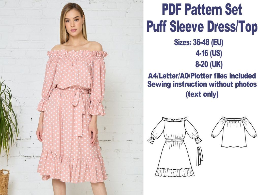 Puff Sleeve Dress Pattern Sewing Patterns Off the Shoulder Dress Pattern