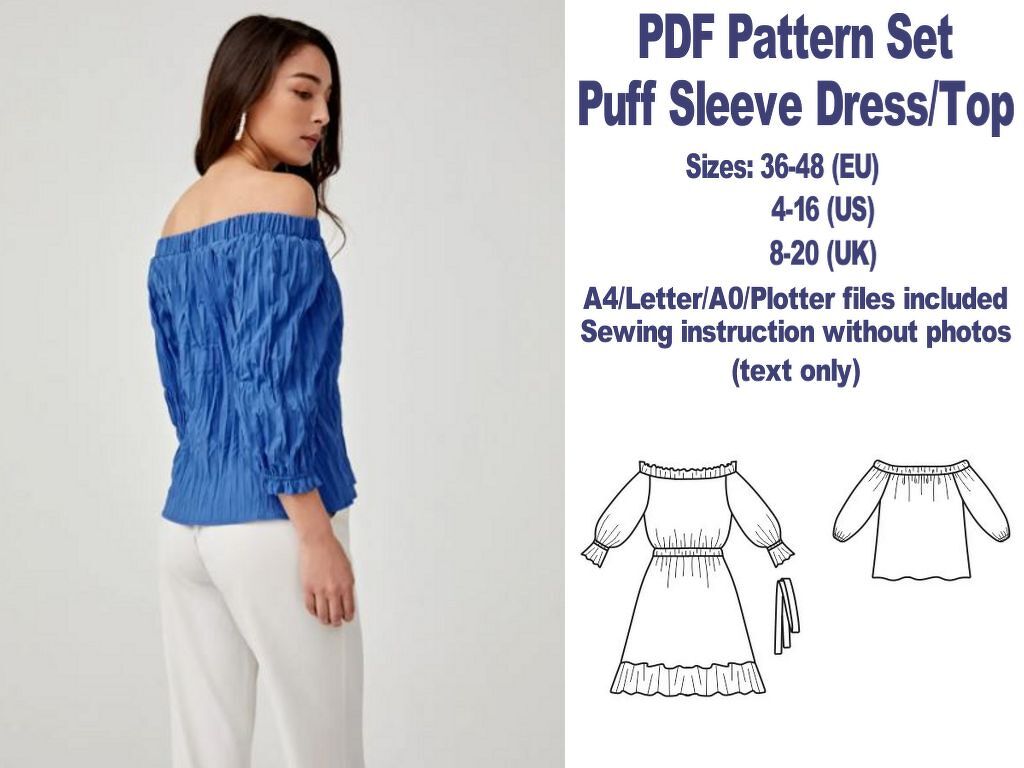 Puff Sleeve Dress Pattern Sewing Patterns Off the Shoulder Dress Pattern - Image 2