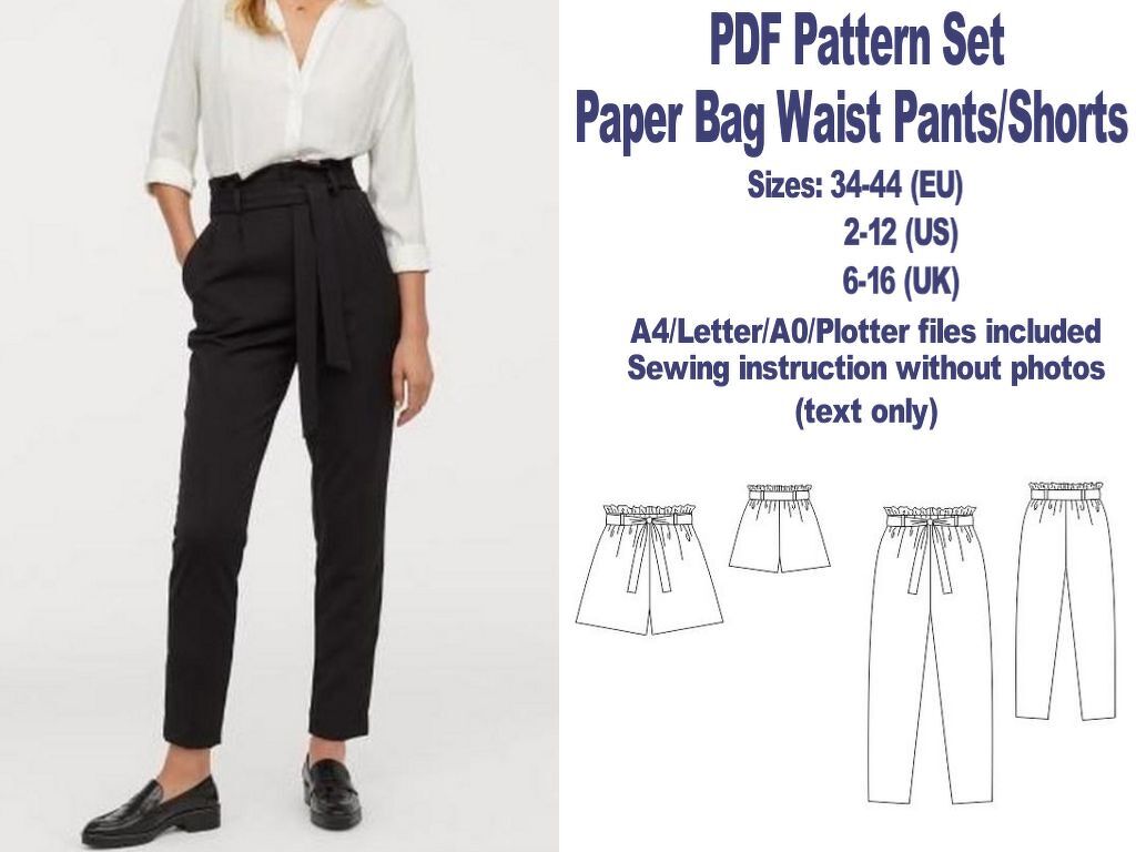 Paper Bag Waist Pants Pattern Women Pants Pattern PDF Shorts Patterns - Image 3
