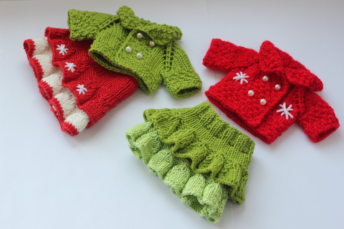 12-inch Dolls Cardigan and Skirt Knitting Pattern