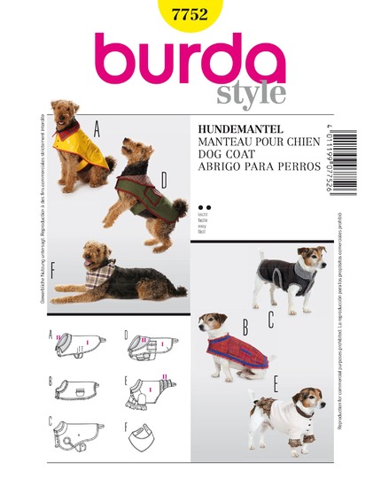 burda Schnittmuster Brit Chic Hundemantel #7752D Gr. S-L