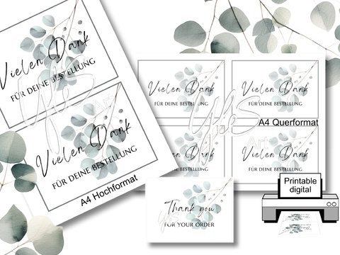 Dankeskarte für Bestellungen, digitaler Download, selbst ausdrucken