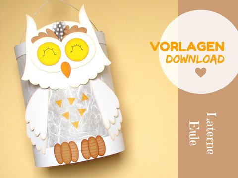 Martinslaterne Eule zum Nachbasteln mit Vorlage und Anleitung