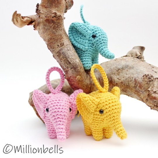 Crochet Pattern Keychain Elephant Ornament Bag Charm Amigurumi Animal