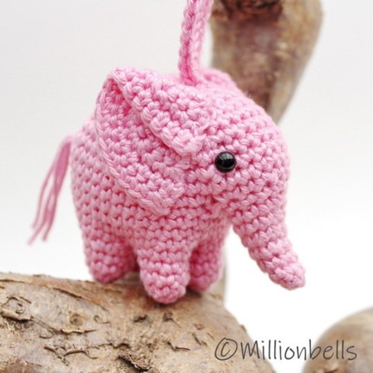 Crochet Pattern Keychain Elephant Ornament Bag Charm Amigurumi Animal