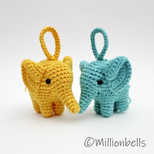 Crochet Pattern Keychain Elephant Ornament Bag Charm Amigurumi Animal