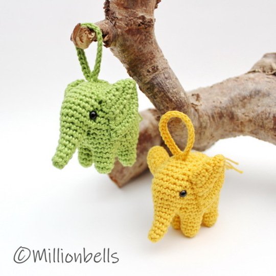 Crochet Pattern Keychain Elephant Ornament Bag Charm Amigurumi Animal