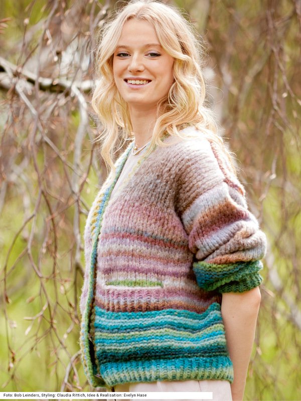 Jacke mit Taschen in Beige-, Braun-, Grün-, Blau- und Rosa-Farbverlauf