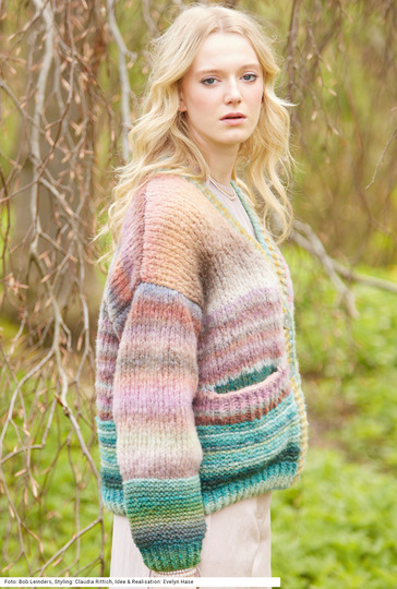 Jacke mit Taschen in Beige-, Braun-, Grün-, Blau- und Rosa-Farbverlauf