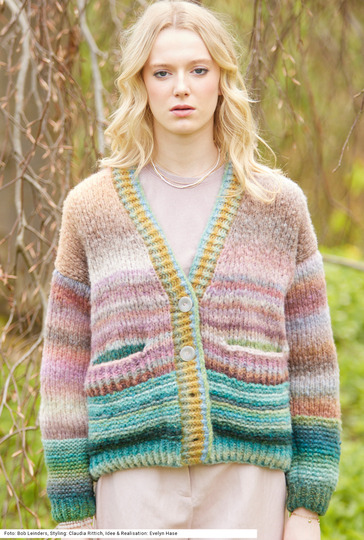 Jacke mit Taschen in Beige-, Braun-, Grün-, Blau- und Rosa-Farbverlauf