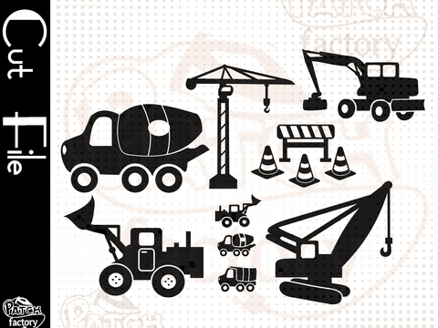 Plotterdatei, Schnittvorlage Baustelle, Bagger, Kran, Lastwagen etc.