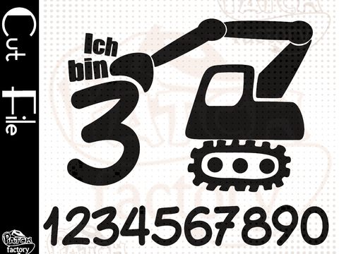 Plotterdatei, Schnittvorlage Geburtstag Bagger mit Zahl