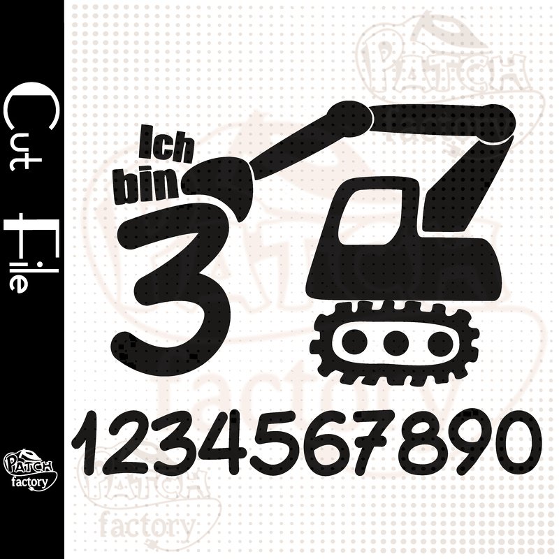 Plotterdatei, Schnittvorlage Geburtstag Bagger mit Zahl - Bild 2