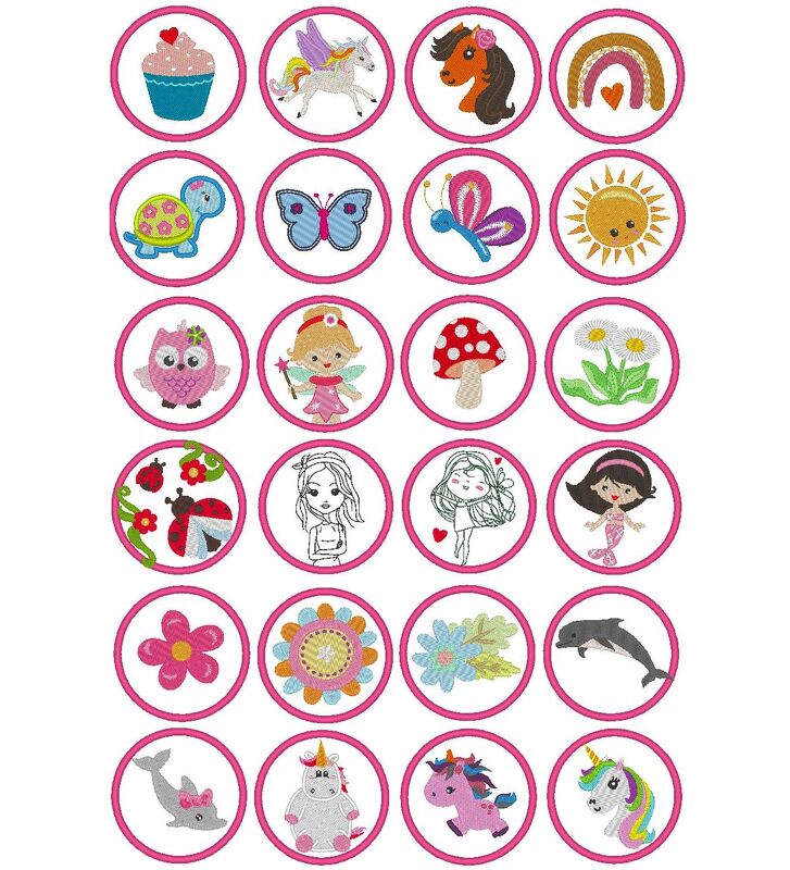 Stickdatei - 7cm Button für Mädchen / Girls