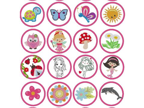 Stickdatei - 7cm Button für Mädchen / Girls