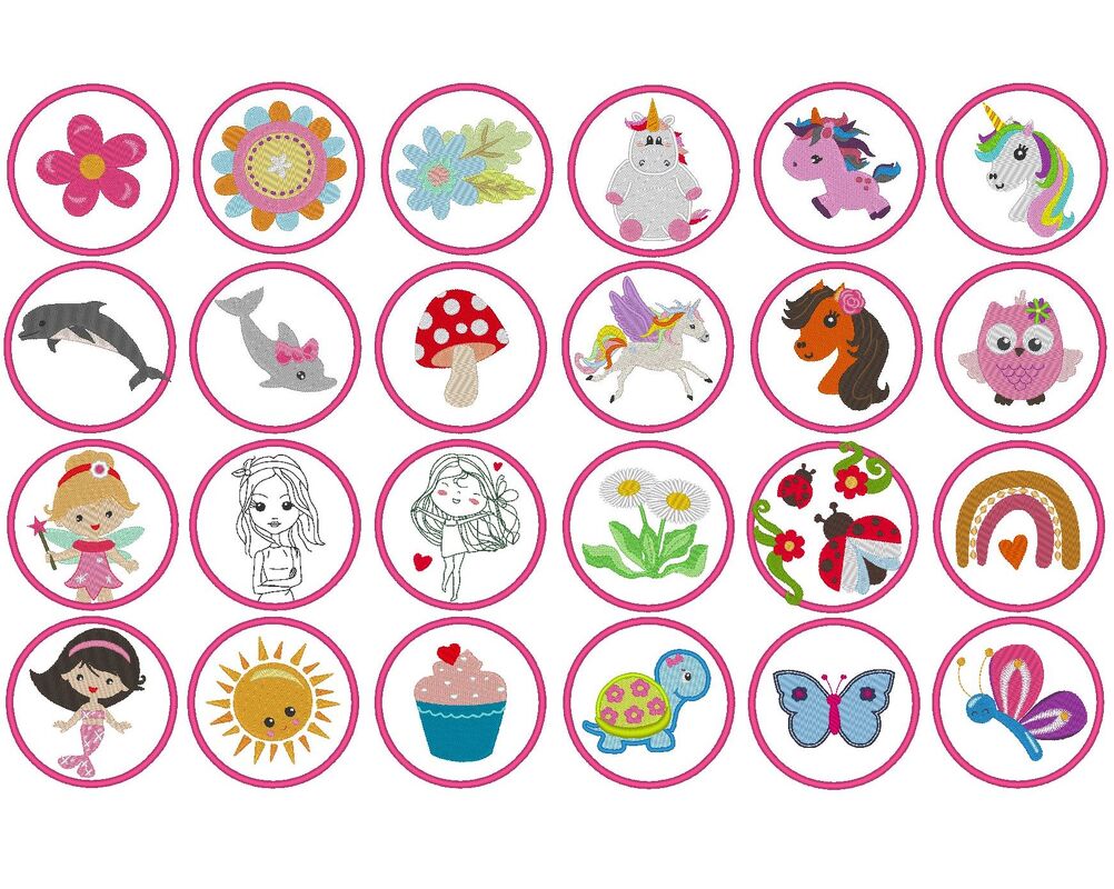 Stickdatei - 9cm Button für Mädchen / Girls Schultüte