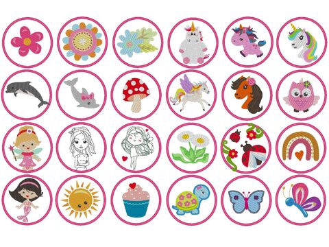 Stickdatei - 9cm Button für Mädchen / Girls Schultüte