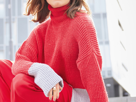 Pulli im Halbpatentmuster in Grau und Rot