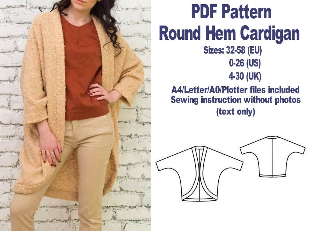 Round Hem Cardigan Pattern Curved Hem Cardigan Pattern Sewing Patterns PDF