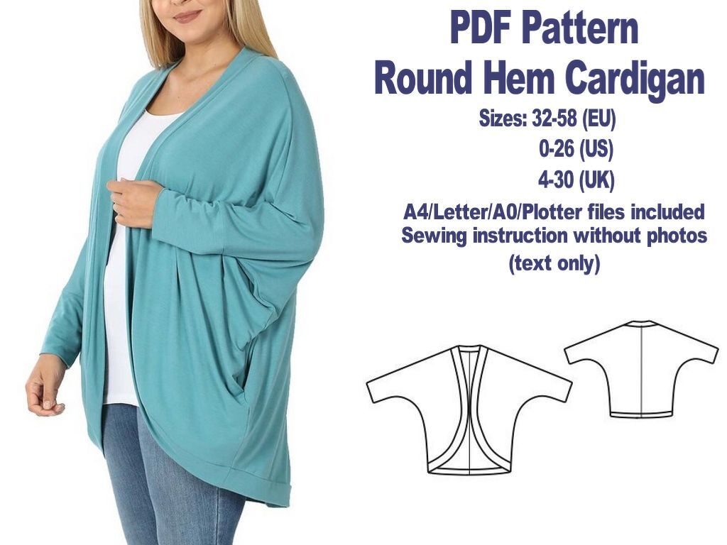 Round Hem Cardigan Pattern Curved Hem Cardigan Pattern Sewing Patterns PDF - Image 3