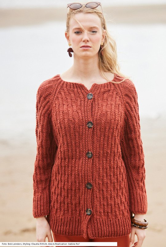 Raglanjacke mit Strukturmuster in Terracottabraun - Bild 3