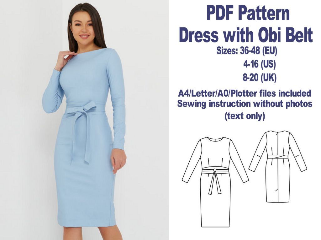 Dress with Obi Belt Sewing Pattern PDF Sewing Patterns Women's Patterns PDF