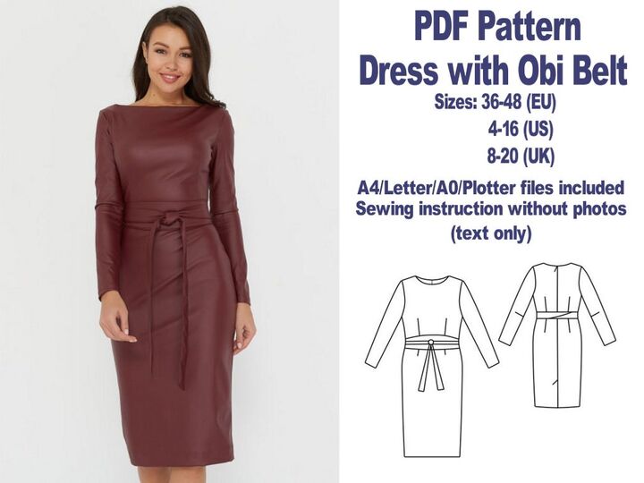 Dress with Obi Belt Sewing Pattern PDF Sewing Patterns Women's Patterns PDF