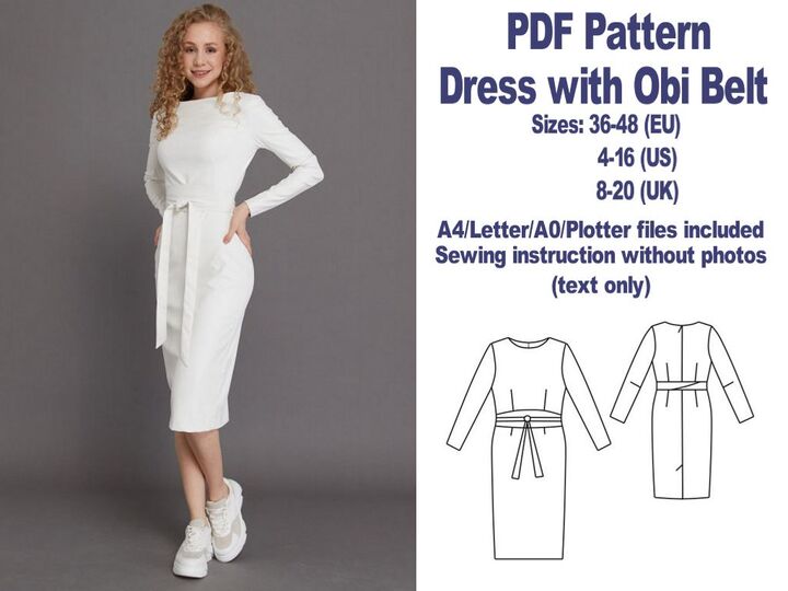 Dress with Obi Belt Sewing Pattern PDF Sewing Patterns Women's Patterns PDF