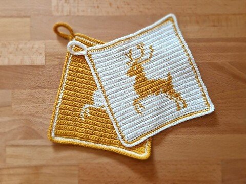 Häkelanleitung Topflappen springender Hirsch