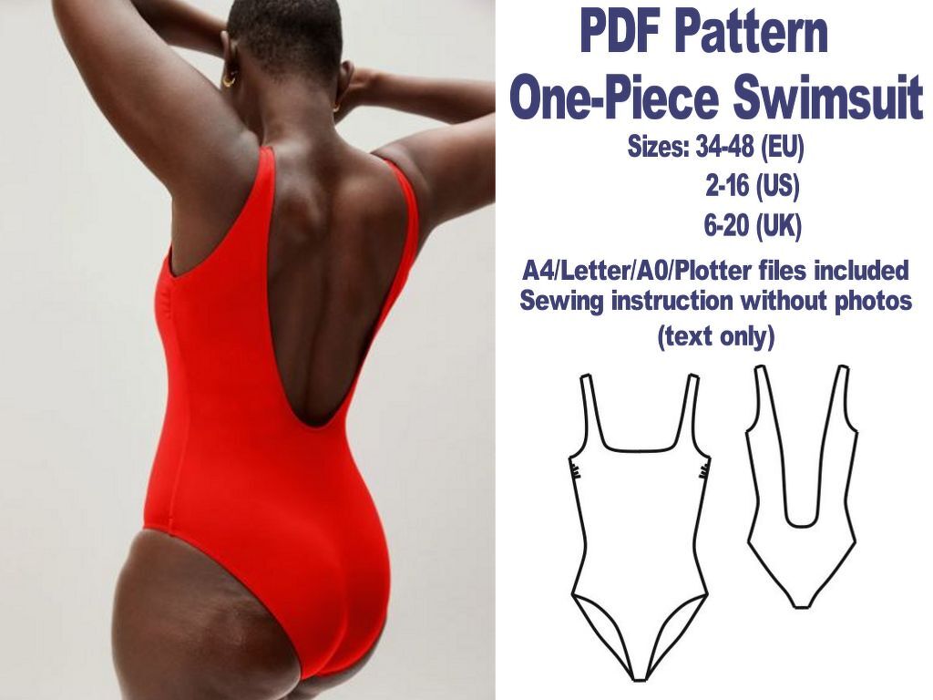 One-piece Swimsuit Pattern Square-Neck Swimsuit Pattern Swimsuits Patterns - Image 4