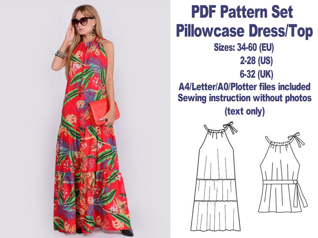 knee length dresses for ladies Summer Pillowcase Dress Sewing Pattern – TREASURIE main image 0