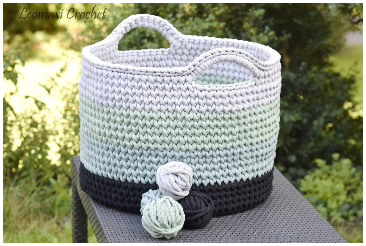 + ELIO + XXL- Wäschkorb/Aufbewahrungskorb mit Holzboden häkeln, Häkelkorb - Bild 7