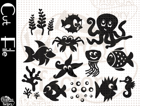 Plotterdatei, Schnittdatei Meerestiere, Fische, Korallen, Muschel