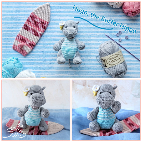 Surfer Hippo Amigurumi Crochet Pattern (in DE, ENG)