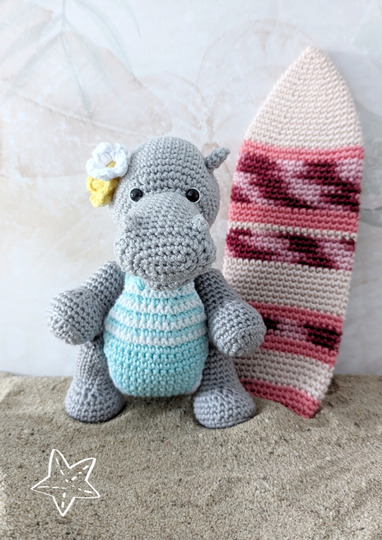Surfer Hippo Amigurumi Crochet Pattern (in DE, ENG)