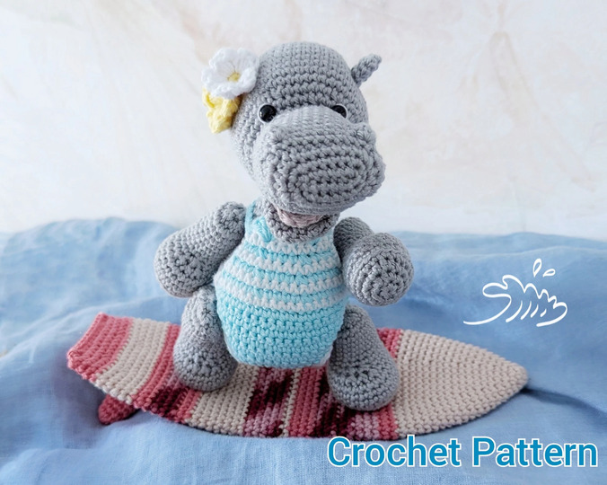 Surfer Hippo Amigurumi Crochet Pattern (in DE, ENG)