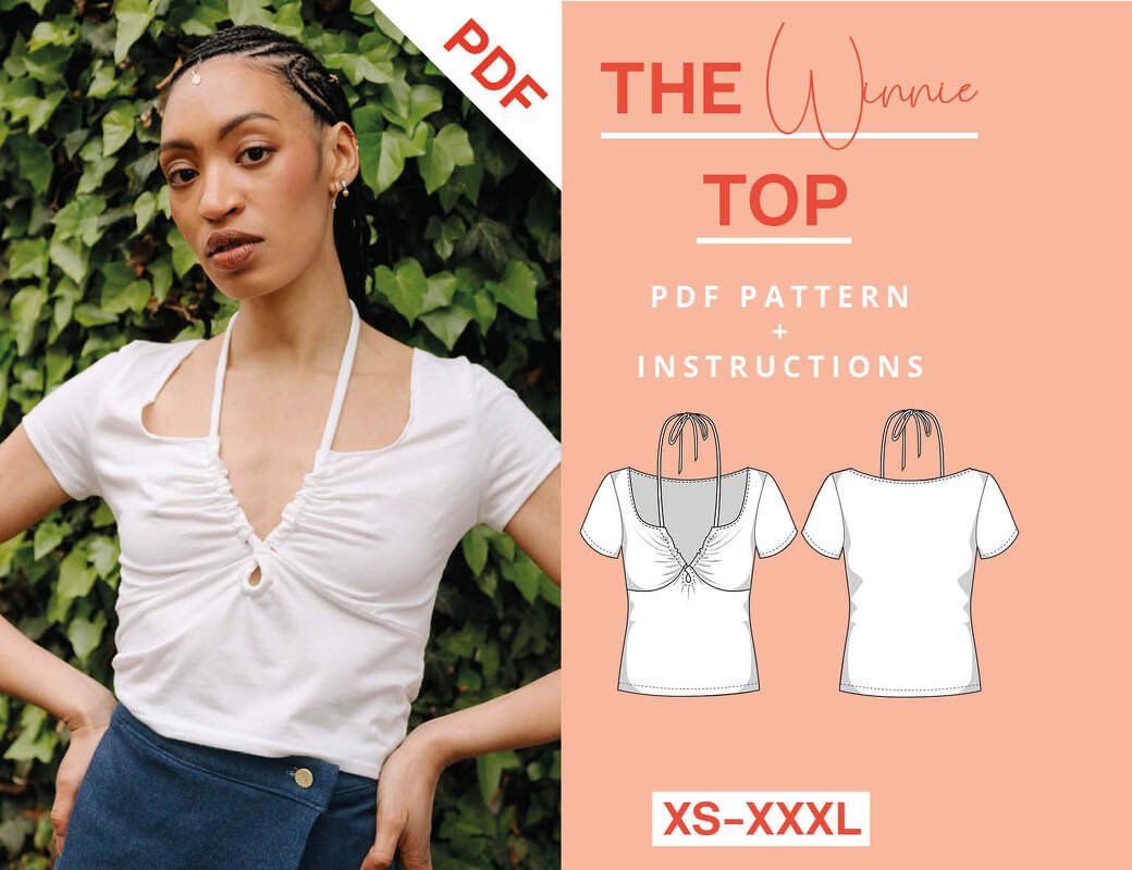 Neckholder top pattern, sewing T-shirt with gathers, Easy