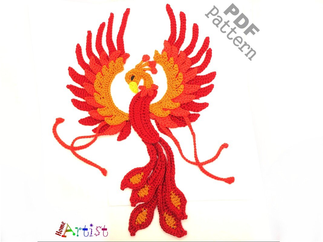Phoenix crochet pattern applique - Image 2