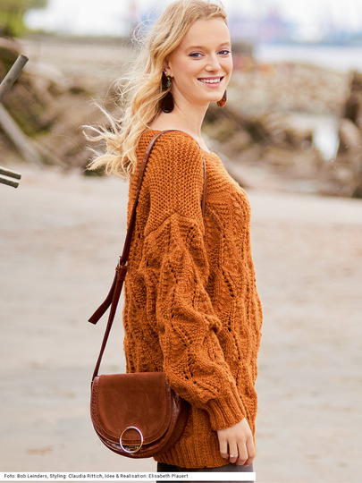 Pulli mit Ajourmuster in Rostbraun