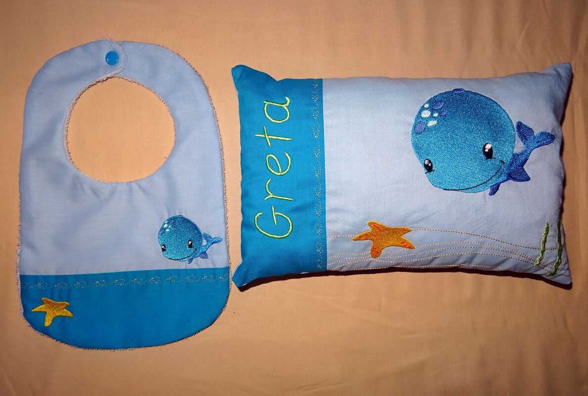 Stickdatei - Wal Kissen und Lätzchen SET ITH