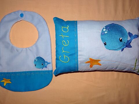 Stickdatei - Wal Kissen und Lätzchen SET ITH