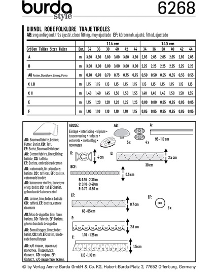 burda Schnittmuster Dirndl Midi #6268 Gr. 36-44