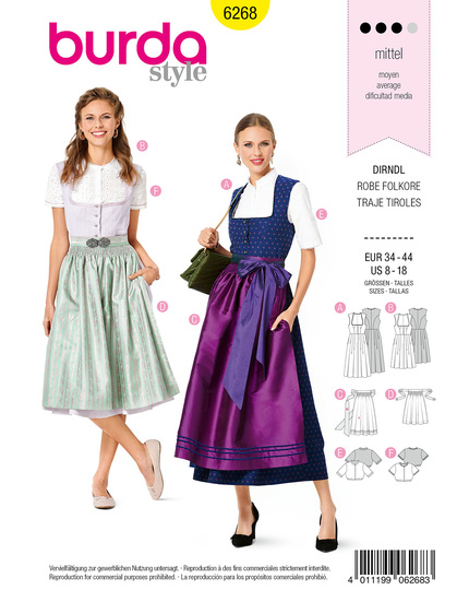 burda Schnittmuster Dirndl Midi #6268 Gr. 36-44